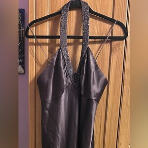 Elegant Eggplant Color Halter Dress